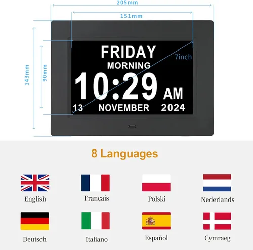 Miniatura 2 de Aowasi Reloj digital con calendario, 12 opciones de alarma personalizadas, reloj con calendario con pantalla de día y fecha, pantalla grande de 7