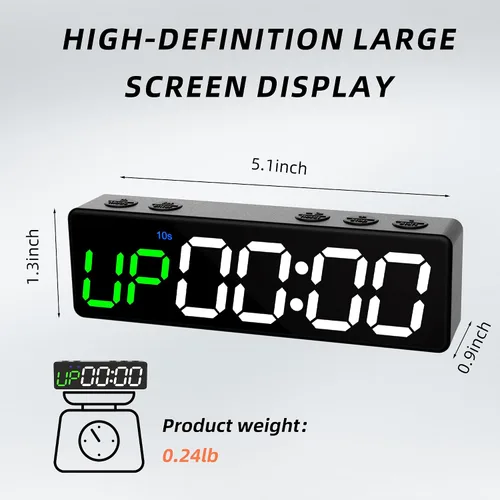 Miniatura 8 de Mini reloj portátil con temporizador de gimnasio, pantalla digital LED grande, imán potente, batería potente, cuenta arriba/abajo, cronómetro