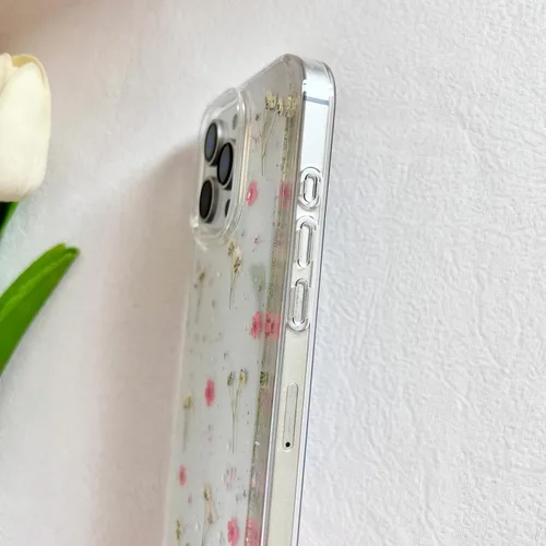 Miniatura 5 de LSEEKA Funda transparente para iPhone 16 Pro Max con diseño de flores reales presionadas, patrón floral rosa brillante y lindo, funda protectora