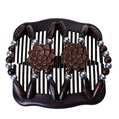 Miniatura 10 de LOVEF Peines mágicos para el cabello para mujer, con cuentas de madera, elásticos, de doble cara, clips para hacer moños, accesorios para el cabello