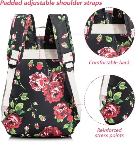 Miniatura 115 de Leaper Mochila para laptop para mujer: linda mochila floral para escuela, universidad, viajes, trabajo, mochila ligera para niños, Negro margarita