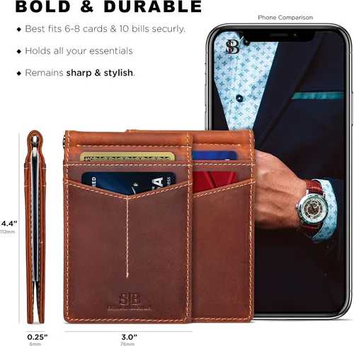 Miniatura 15 de Serman Brand RFID billetera de bloqueo Slim Bifold – cuero genuino minimalista bolsillo frontal carteras para hombres con clip para dinero, cartera
