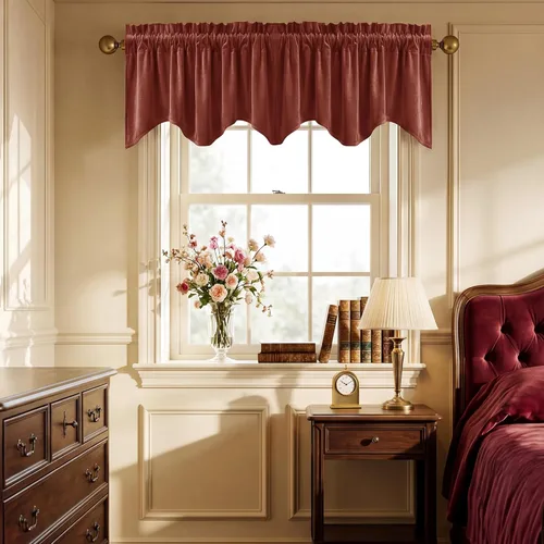 Miniatura 65 de StangH Cortinas decorativas de lujo, cenefa azul con bloqueo de luz, cenefa festoneada para ventana pequeña con bolsillo sólido para barra, cortina