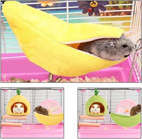 Miniatura 6 de WishLotus Cama hamaca para hámster, diseño de plátano, cabaña de hámster de franela, nido para dormir, acogedora casa colgante, cabaña de barco