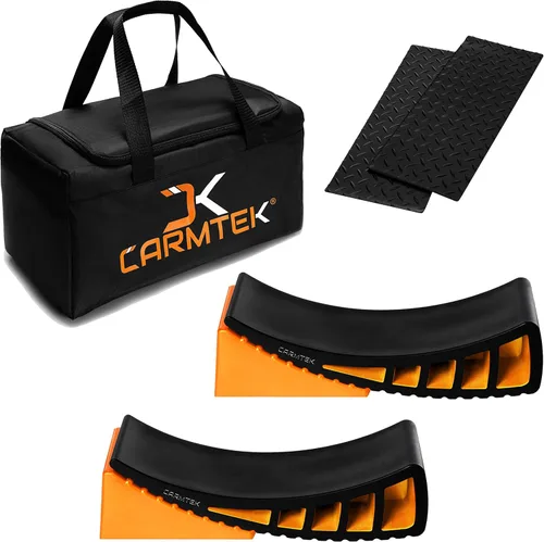 CARMTEK Juego de nivelador para cámper Premium - Niveladores curvados con amortiguadores de rueda para remolques de viaje, alfombrillas de goma y