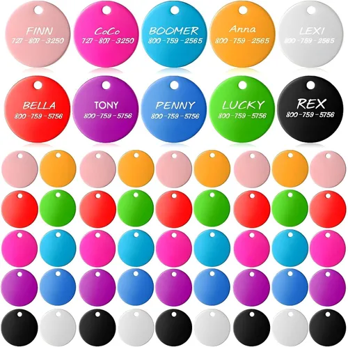 Sadnyy 100 etiquetas en blanco para perros y mascotas a granel para grabar discos redondos de aluminio de 0.98 pulgadas (0.984 in), metal liso,