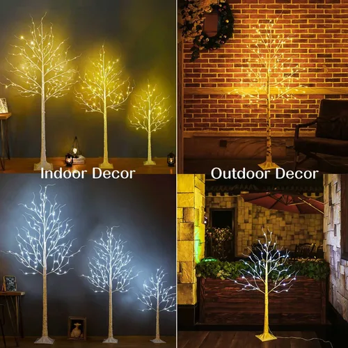 Miniatura 6 de Árbol de abedul iluminado, 48 luces LED de abedul para interiores y exteriores, luz de árbol de ramita artificial de 9 modos, temporizador