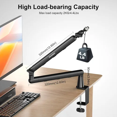 Miniatura 5 de Brazo de Micrófono, Aokeo AK-55 - Soporte de Brazo de Micrófono de Escritorio de Bajo Perfil Ajustable, Adecuado para Blue Yeti, Snowball iCE