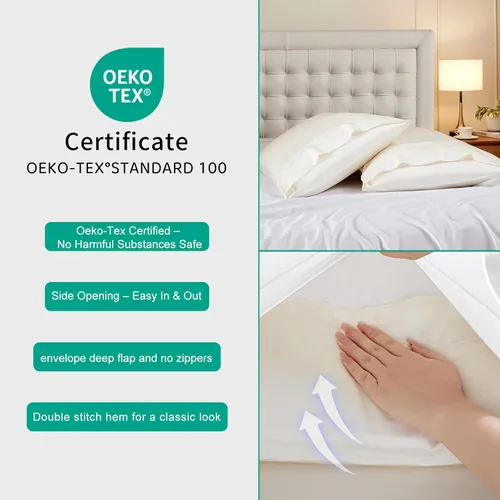 Miniatura 5 de Paquete de 2 fundas de almohada refrescantes de eucalipto Tencel tamaño King, color blanco nieve, absorben la humedad para sudores nocturnos, secado
