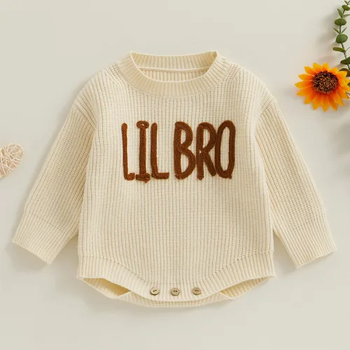 Miniatura 2 de Emmababy Suéter de punto grueso para bebé, sudadera bordada con letras bordadas de gran tamaño, traje de otoño