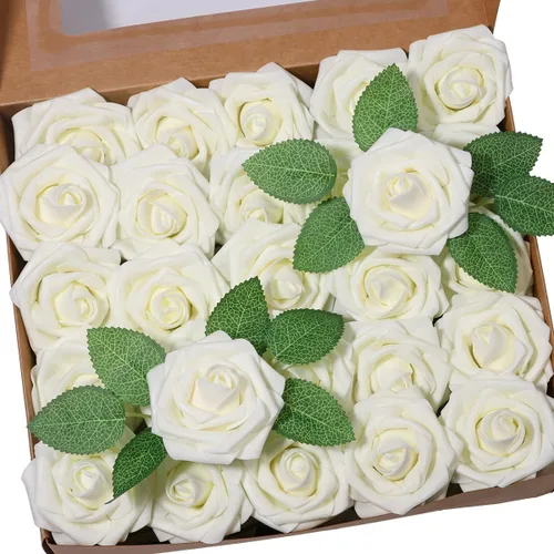 Miniatura 11 de 50 piezas Flores Artificiales, Rosas de Espuma de Tacto Real con Tallo DIY para Ramos de Boda Centros de Mesa Fiesta Ducha Decoración del Hogar