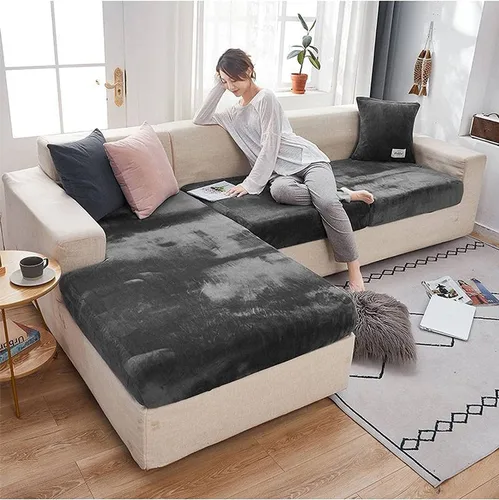 Miniatura 13 de Funda de cojín de terciopelo para sofá en forma de L, funda elástica para cojines de asiento, protector de muebles suave y antideslizante para silla