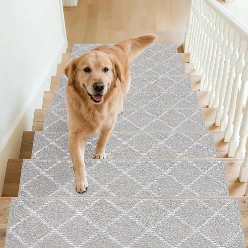 Miniatura 14 de BEQHAUSE Peldaños de escalera para peldaños de madera, antideslizantes, lavables a máquina, alfombras de poliéster suave, 28 x 9 pulgadas