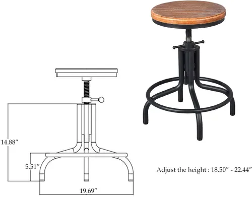 Miniatura 2 de Topower Diseño industrial antiguo de metal de altura ajustable para cocina, comedor, desayuno, taburete de bar de estilo industrial totalmente