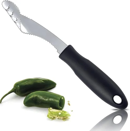Herramienta de descorazonado de jalapeño con corte serrado y mango de goma, removedor de semillas o cortador de verduras para una cocina y parrilla