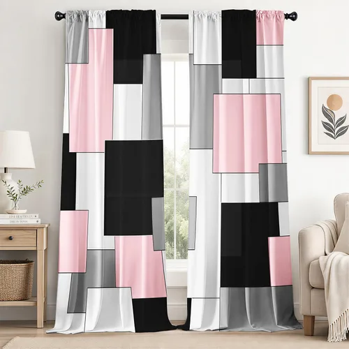 Miniatura 21 de Cortinas negras y rojas para sala de estar, 63 pulgadas de largo, cortinas geométricas modernas, blancas y grises, cortinas abstractas con bolsillo