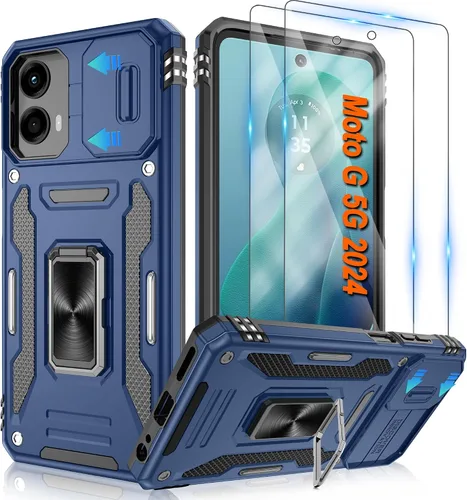 Miniatura 11 de Atump Funda para Motorola Moto G Play 2024 (4G) con [paquete de 2] protector de pantalla HD y cubierta para cámara deslizante, soporte de anillo