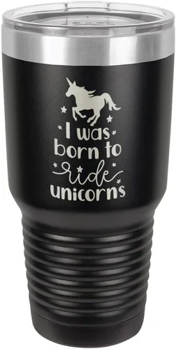I Was BORN TO RIDE UNICORNS Grabado vaso de 325 ml, grabado con láser, taza de viaje de acero con recubrimiento en polvo, libre de BPA, con camello