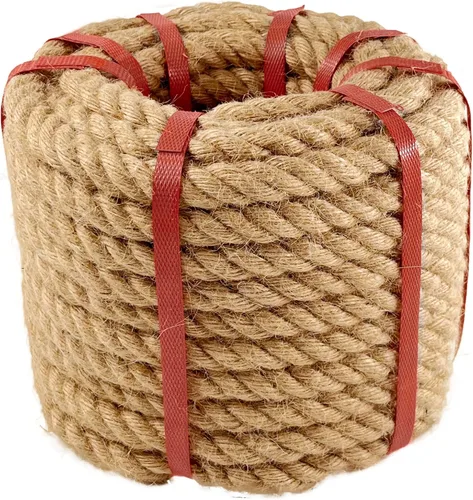 Miniatura 10 de Cuerda de cáñamo de 1 pulgada x 50 pies, cuerda trenzada de 4 hebras resistente para manualidades, decoración náutica, tira y afloja, paisajismo