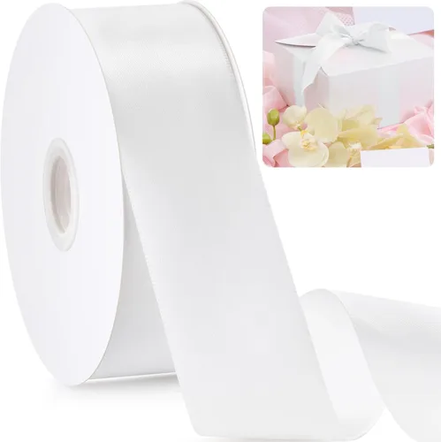 Miniatura 18 de Cinta blanca de 3/8 pulgadas, cinta de 50 yardas para envolver regalos, ramo de flores, manualidades, lazo, pelo de Leis, cintas de tela de satén