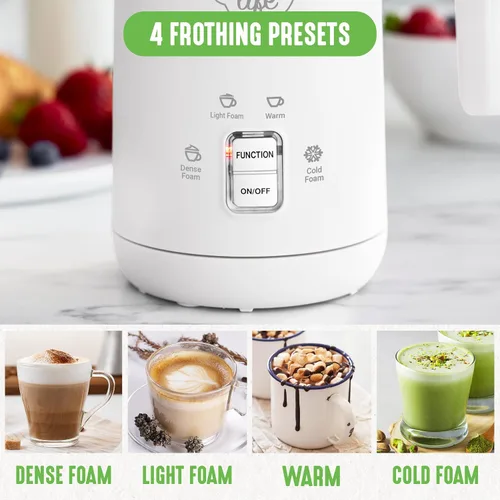 Miniatura 2 de GreenLife Espumador de leche eléctrico de cerámica, 10 onzas, 4 en 1, espuma fría y caliente automática, espuma densa y ligera, sin PFAS, calentador
