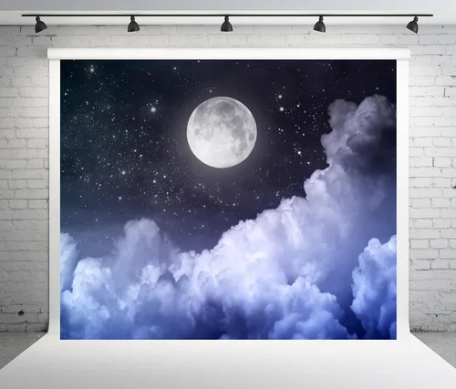 Miniatura 4 de Telón de fondo de luna de 10 x 8 pies, fotografía de luna llena, noche de luna llena, cielo estrellado negro, imagen para recién nacido, baby