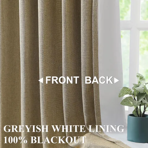 Miniatura 2 de Vision Home Cortinas marrones con pliegues pinzados, opacas completas, cortinas de ventana de lino mezclado para oscurecer la habitación, cortinas