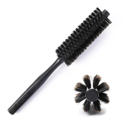 Mozeat Lens Cepillo redondo de cerdas de jabalí, cepillo de pelo para mujeres y hombres, pelo corto y fino, barba, mango de madera natural, tamaño
