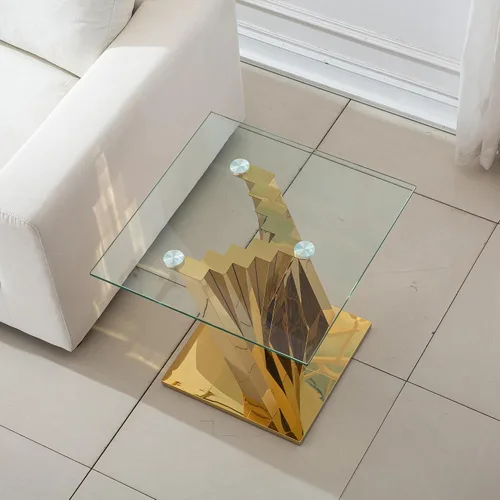 Miniatura 99 de Mesa de centro de cristal de lujo, mesa de centro de sofá de 47 pulgadas con marco de acero inoxidable dorado y parte superior de vidrio negro, mesa