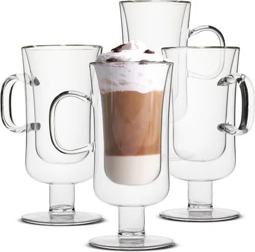 BTAT - Tazas de café irlandés de doble pared, 10 onzas, juego de 4, tazas de café de vidrio con asa, taza de café irlandesa transparente aislada