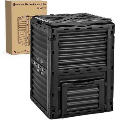 Miniatura 9 de Yesker Contenedor de compostaje de doble cámara para exteriores, compostador giratorio de 43 galones con puertas correderas, montaje rápido