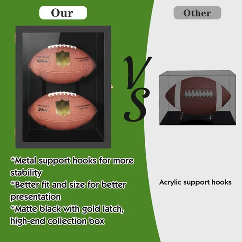 Miniatura 3 de TJ.MOREE Estuche de fútbol con 2 fundas de fútbol tamaño completo, soportes para rugby para exhibir pelotas, caja de sombra de montaje en pared