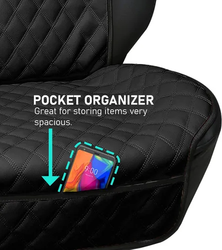 Miniatura 9 de FH Group Cojín de asiento de automóvil – Funda de asiento delantero individual de piel sintética con bolsillos delanteros, compatible con airbag