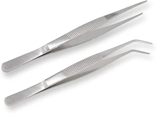 Miniatura 6 de Pinzas de acero inoxidable de 5 pulgadas con punta dentada recta y curvada, pinzas multiusos para reparación de manualidades, paquete de 2