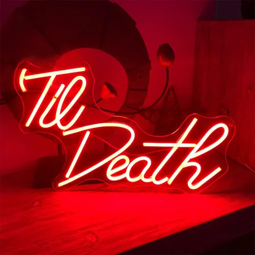 Miniatura 3 de Letreros de neón Til Death, acrílico transparente con atenuador, letreros luminosos para decoración de interiores y dormitorio, pared, bar, fiesta