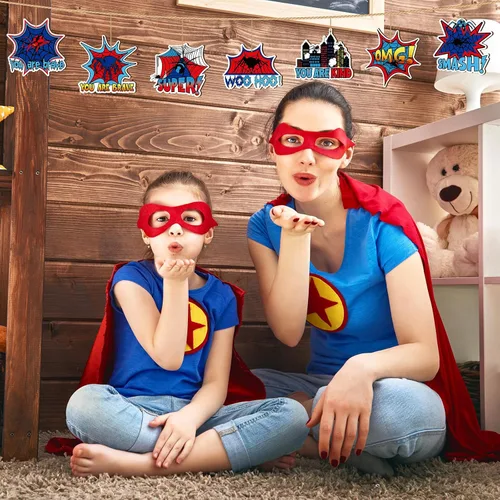Miniatura 4 de Yookeer 24 adornos de araña, adornos de madera de telaraña roja y azul, con cuerda colgante, decoración de fiesta de héroe para árbol y decoración