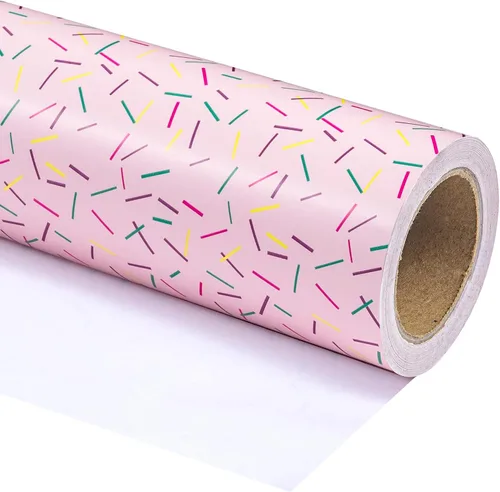 Miniatura 12 de WRAPAHOLIC Papel de regalo reversible de leopardo, mini rollo, 17 pulgadas x 33 pies, estampado de leopardo con brillo metálico y diseño de rayas