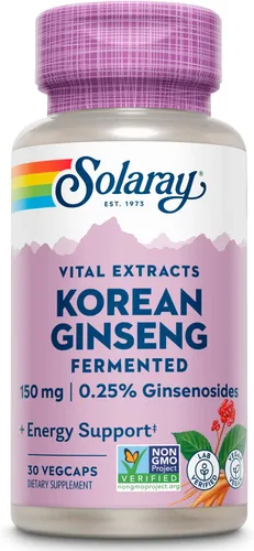 SOLARAY Extracto fermentado de raíz de ginseng coreano | Apoyo saludable para el estrés, la energía y la resistencia física | Vegano, sin OMG | 30