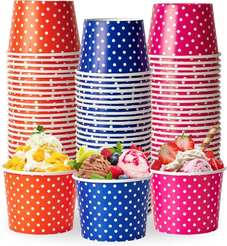 LITOPAK Paquete de 150 tazas de helado de 8 onzas, vasos desechables de postre para alimentos fríos o calientes, cuencos de postre de papel de