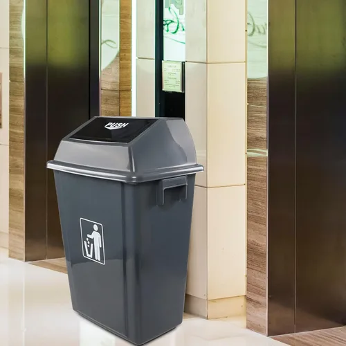 Miniatura 5 de Cubo de basura de 13 galones con tapa abatible (paquete de 4) – Cubo de basura de plástico comercial duradero, parte superior extraíble para una
