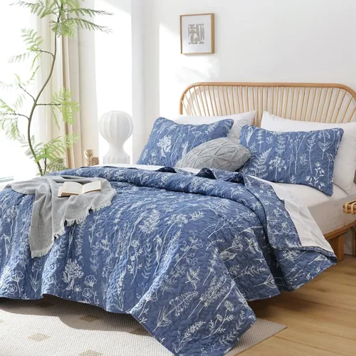 Miniatura 12 de JANZAA Juego de colcha tamaño Queen de 3 piezas con patrón floral, de microfibra ligera, ropa de cama reversible, 1 colcha y 2 fundas de almohada