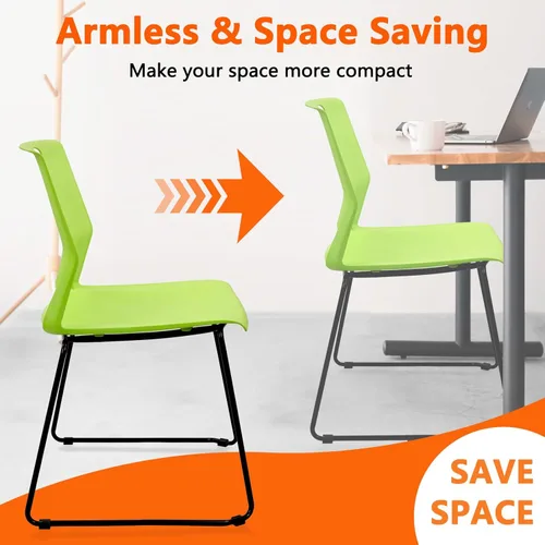 Miniatura 7 de KLASIKA Sillas apilables para recepción de invitados, silla de oficina apilable con soporte lumbar ergonómico y patas de metal, sillas de escritorio