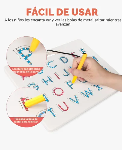 Miniatura 4 de GAMENOTE Tablero magnético de letras de doble cara – 2 en 1 con imanes del alfabeto, tablero de trazado para niños pequeños, letras ABC, mayúsculas