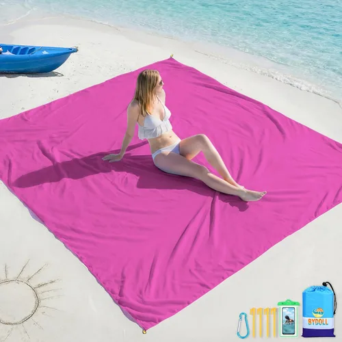 Miniatura 12 de BYDOLL Manta de playa impermeable a prueba de arena, grande sin arena, 78 x 81 pulgadas, 10 x 9 pies, manta ligera de gran tamaño sin arena, manta