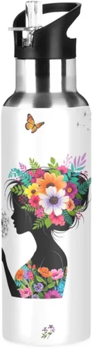 Colorful Flowers Stainless Steel Water Bottle 20 Oz, BPA-Free Sport Water Bottle Leakproof Water Bottles