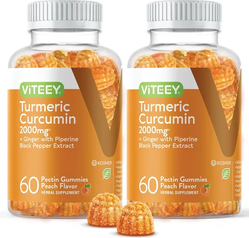 Gomitas de curcumina de cúrcuma con jengibre y pimienta negra [Apoya el dolor articular y antiinflamatorio] Suplemento de hierbas, veganas, gomitas