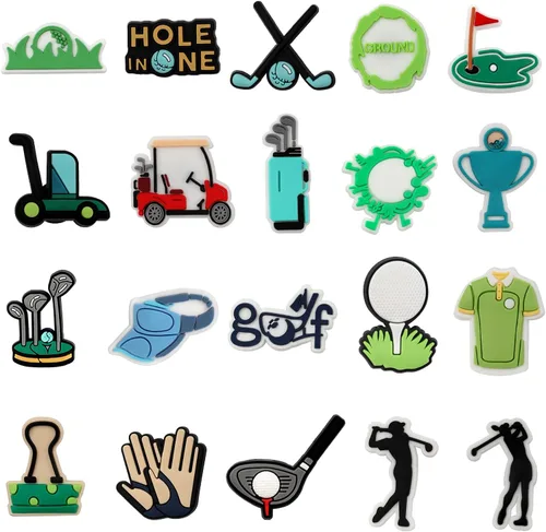 Dijes de decoración de zapatos con temática de golf, 20 dijes de zapatos de pelota de golf para niños, niños, hombres, amantes del golf, accesorios
