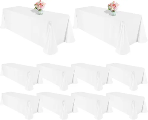 Miniatura 50 de Paquete de 10 manteles de poliéster de 60 x 102 pulgadas, manteles de poliéster beige para mesas rectangulares de 6 pies, resistentes a las manchas