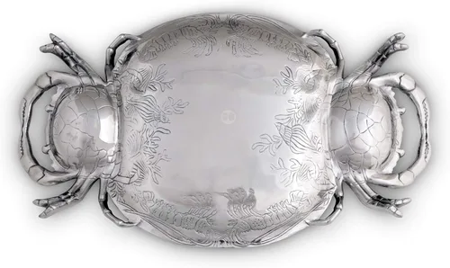 Miniatura 4 de Arthur Court Bandeja de metal de aluminio para cangrejo, decoración costera de alta calidad para servir alimentos y bebidas, 24 x 13.5 pulgadas