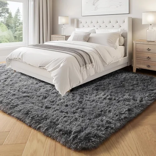 Miniatura 4 de PAGISOFE Alfombras de felpa lavables para sala de estar, 5 x 7 pies, color gris, alfombras suaves y peludas para dormitorio de niños, alfombra de 2
